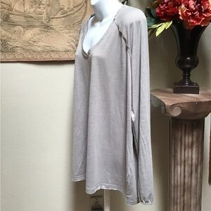 NOT SO BORING TEE, NWT, XL, light gray, V neck, long sleeve, By SHE & SHO